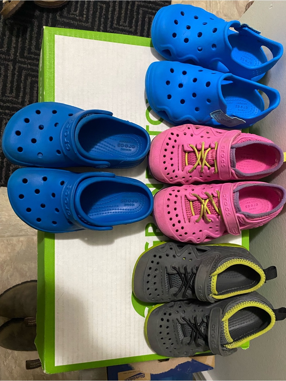 CROCS Kids Blue, Pink & Gray Sandals and Clogs Lot